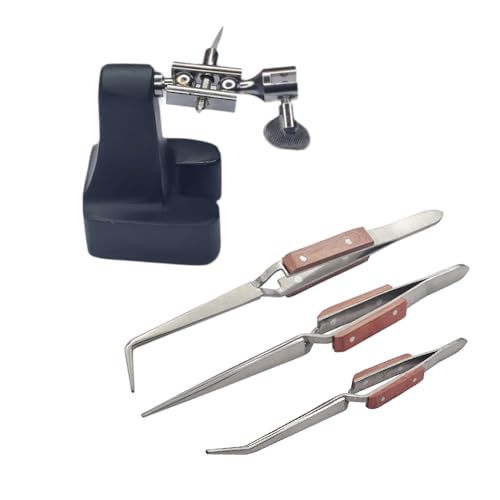 3rd Hand Horseshoe Heavy Base with 3 Fiber Grip Tweezers Cross Locking - Jewelry Soldering Tool