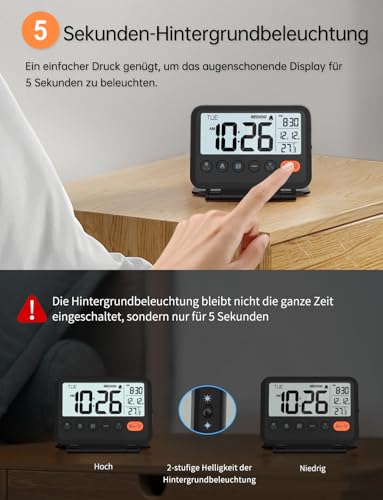 Reisewecker MeesMeek Digital Klein mit Licht und Lautstärke