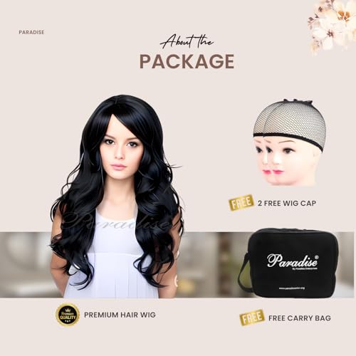 Image of ParadiseHair Wig For Women Full Head Curly Synthetic Womens Wig Long Hair Wig For Women Wigs Natural Hair FREE 2 WIG CAP +CARRY POUCH (Curly Black)