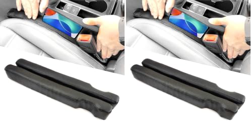 Image of Leather Car Seat Gap Filler, 4 Pack No-Drop Seat Guard Universal Gap Stopper /Catcher to Fill The Gap Between Seat and Console Black Car Crevice Blocker Space Pad