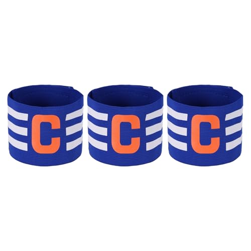 YELARXI Captain Arm Bands for Soccer, Soccer Captain C Armband, Classic Striped Elastic Protective Arm Badge Adjustable Player Bands Fitting for (Adult/Football) 3 Pcs & Blue