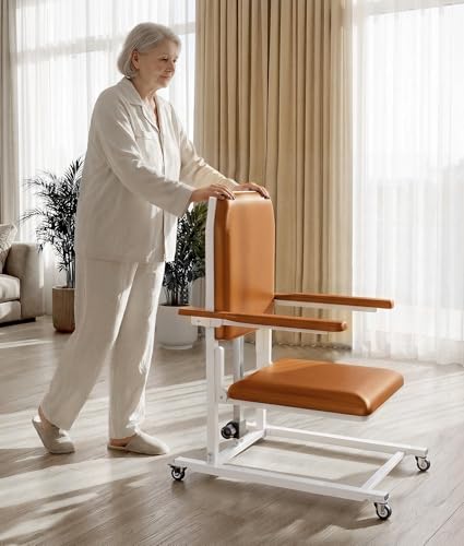 Image of Electric Chair Lift with 4 Wheels and PU Cushion, Get Up from Floor Lift for Elderly, 573 LBS, Safety Seat Belts and Handrails, Suitable for Home or Care Facilities Use