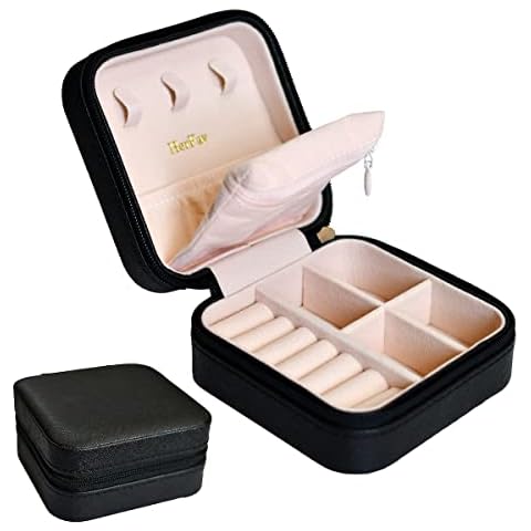 HerFav Joyero de viaje, organizador de joyas, color negro Cover