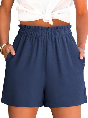ANRABESS Shorts for Women Summer Casual Elastic High Waisted Dressy Lounge Shorts Comfy Bottoms 2025 Beach Vacation Clothes Deep Blue Large