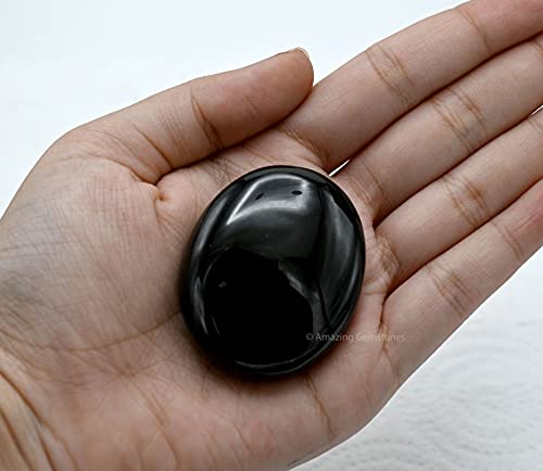 Image of Amazing Gemstone Black Agate Crystals and Healing Stones - Large Palm Stone Crystals Piedra - Crystal for Good Luck, Balanced Positive Energy, Meditation - Unique Stocking Stuffers, Gifts for Women