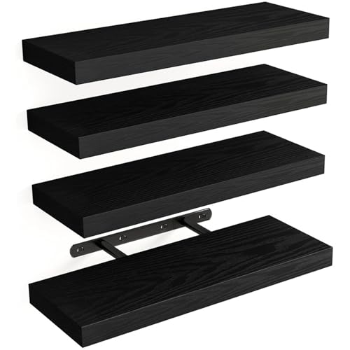 Joygoodta 4 Uds. Estantes flotantes para Pared, estantes flotantes de Madera Natural montados en la Pared para baño, Sala de Estar, Dormitorio, Cocina