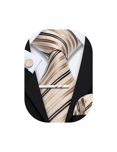 Image of YOHOWA Men Plaid /Striped Ties Set Silk Business Wedding Formal Fashion Necktie and Pocket Square Cufflinks Set