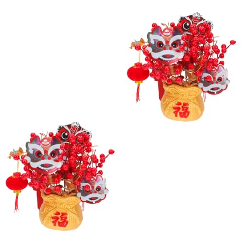 IMIKEYA 2 Sätze Künstliche Desktop-Bonsai-schmuck Geldbaum Figur Rosenpflanze Gefälschter Bonsai-Baum Chinesische Laterne Chinesische Fu-Dekoration Kunstpflanze Golddekor Harz Rot