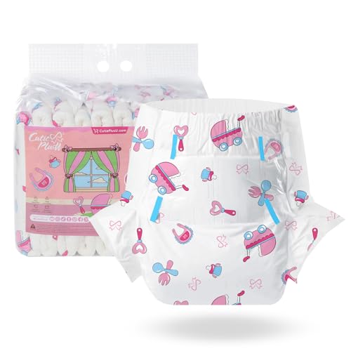 CutiePlusU Windeln für Erwachsene 10 Stück, Einweg-Inkontinenzslip mit Laschen für Frauen und Männer, maximale Saugfähigkeit über Nacht- Baby Dream (Groß 37"-47")