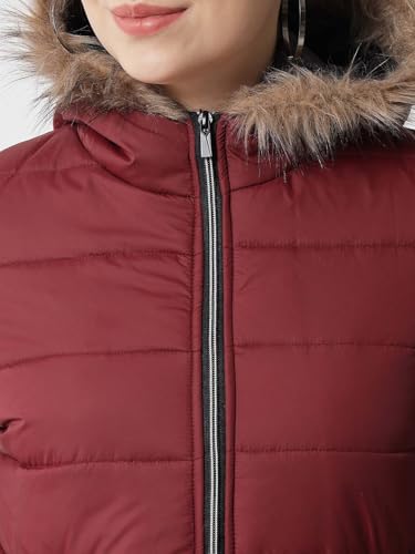 Image of KOTTY Women's Full Sleeve Zipper Fur Hooded Neck Puffer Jacket