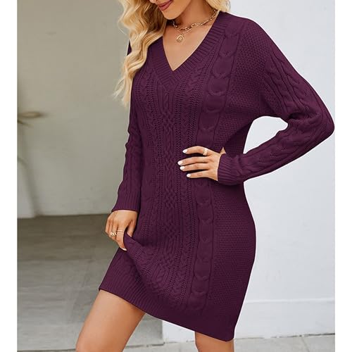 Robe pull élégante violette à manches longues coupe midi en L