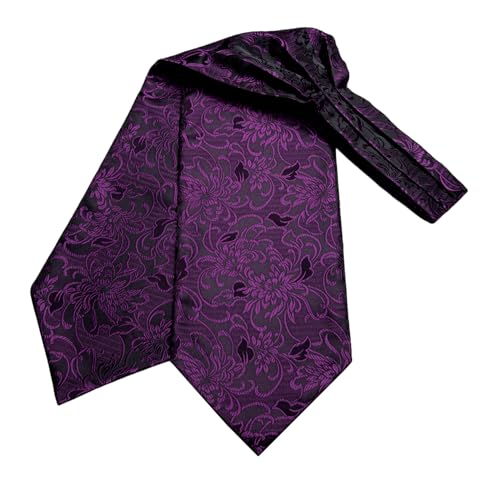 Image of Hi-Tie Silk Ascot for Men Self Tie Men's Cravat and Flower Lapel Pin Handkerchief Cufflinks Set for Wedding Party
