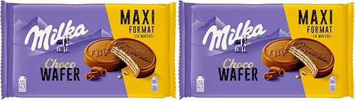 Milka Choco Wafer Galleta Barquillo con Relleno de Cacao y Cubierto de Chocolate con Leche de los Alpes, Pack Familiar 300g (Paquete de 2)