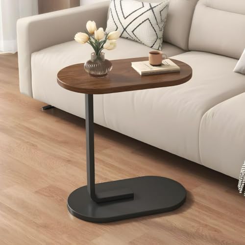 Image of Owme Adjustable Table Stands Couch Side Table, Swivel TV Tray Table, 360 Top Moving C-Shaped End Table, Small Center Table for Home Office Balcony | Storage Organizer - Nut Brown, Rectangular
