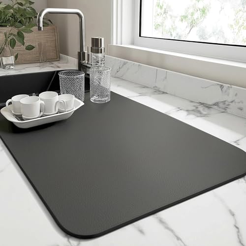 水切りマット 珪藻土 食器 吸水マット ソフト 洗える 速乾吸水 抗菌 滑り止め 丸めて収納 耐油性 食器乾燥 お手入れ簡単 (ライトグレー, 40X50CM)