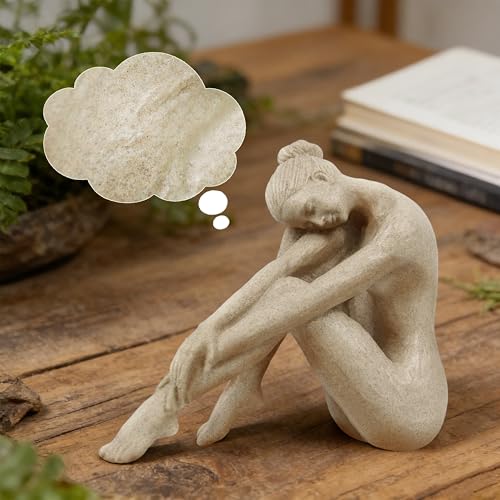 Escultura abstracta moderna femenina sentada beige miniatura 6