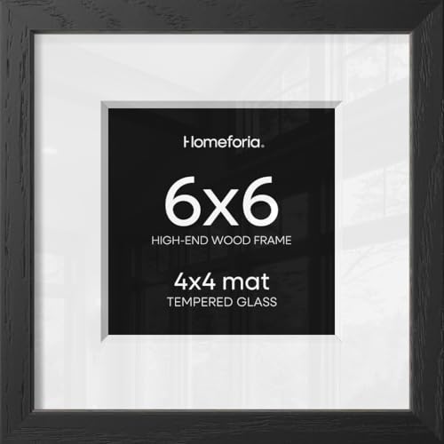 Image of Homeforia 6x6 Black Oak Picture Frame, High-End Wood, 4x4 Mat, Glass | High End Solid Oak Wood, Tempered Glass, Acid-Free 4x4 Removable Mat, 6x6 Edge-to-Edge Display 6x6, Wall Kit, Set Of 2