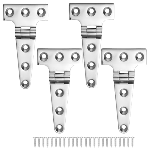Robuste T-Scharniere für Boote, 316 Edelstahl, 10,2 x 5,5 cm, stabile Deckschranktürscharniere mit Schrauben (4 Stück)