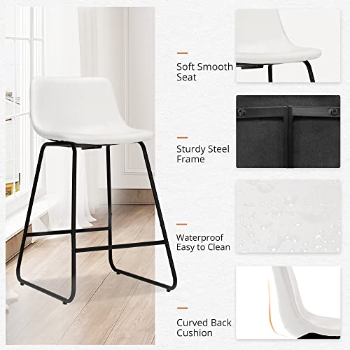 Image of LUE BONA 24 inch ALX Faux Leather Barstools Set of 2, Bar Stools, Modern Counter Height Stools with Back and Metal Legs, Armless Counter Chairs, White