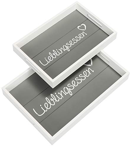 com-four� 2X Bandeja de Madera para Caf� - Bandeja de Madera Rectangular con Motivo Comida Favorita en Dos tama�os - Bandeja de Servir con Asas (02 Piezas - Lieblingsessen)