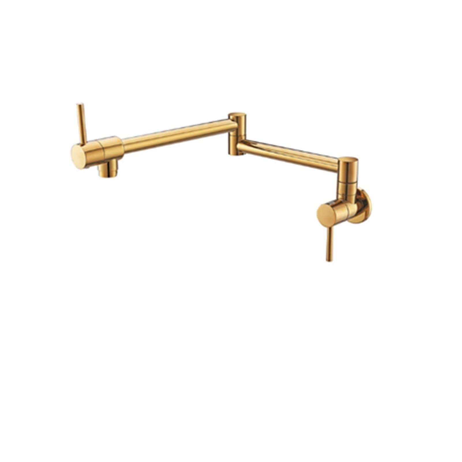 Grifo de llenado de ollas de latón dorado para pared de cocina con giro plegable de 360 grados