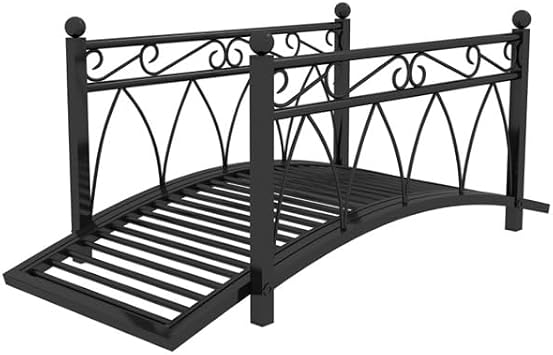 3.4ft Outdoor Garden Bridge - Elegant Black Design, Metal Garden Bridges with Guardrails and Steps Perfect Addition to Your Outdoor Pathways, Backyard Creek, Stream, Pond