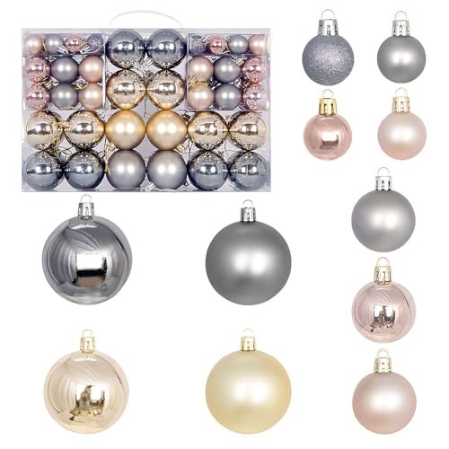 Weihnachtskugeln Set 100 Pcs, Weihnachtsbaumkugeln Kunststoff, Weihnachtsdeko Christbaumkugeln, Baumkugeln Weihnachten, Weihnachts Kugeln Plastik für Weihnachtsbaumschmuck, 3, 4 & 6 cm (Grau)