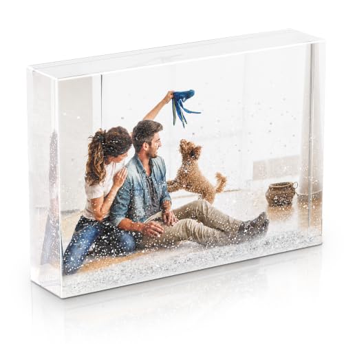 Picture Frame Christmas Glitter Liquid: Clear Photo Frame Plastic Acrylic Floating Sparkle Water Personalized Snow Globe Cute Family Couple Custom Gift (Silver 4X6)