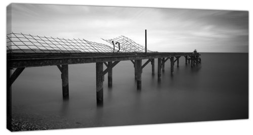 Lonely Fisherman On Old Pier + Extra Large Single Panel - Size 52cm x 116cm