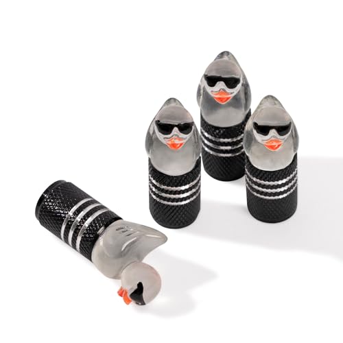 4Pcs Tire Valve Stem Cap Cover for Car SUV Truck, Valve Cover with Funny Duck Sunglasses, Decorative Tire Valve Caps Wheel Accessories (Black Sunglasses Duck)
