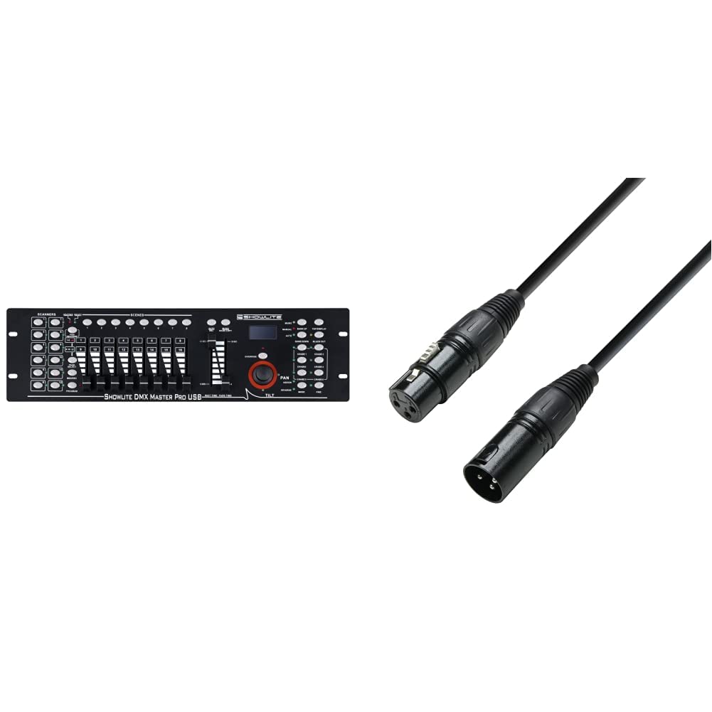 Showlite Master Pro 192 Kanal DMX Controller (zur professionellen Lichtsteuerung, USB Anschluss) & Adam Hall Cables 3 STAR DMF 0150 DMX Kabel 3-Pol XLR Female auf 3-Pol XLR male | 1.5 m