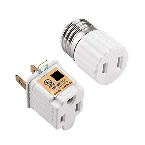 E26 Light Socket Outlet With 2 Prong to 3 Prong Grounding Adapter, Convert E26 Light Socket to Polarized 2 Prong Outlet or 3 Prong Outlet,Easy-to-Install?White