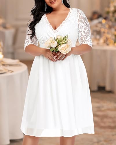 Image of Pinup Fashion Plus Size Lace Chiffon Wrap V Neck Dresses Women Cocktail Wedding Guest Midi Dress