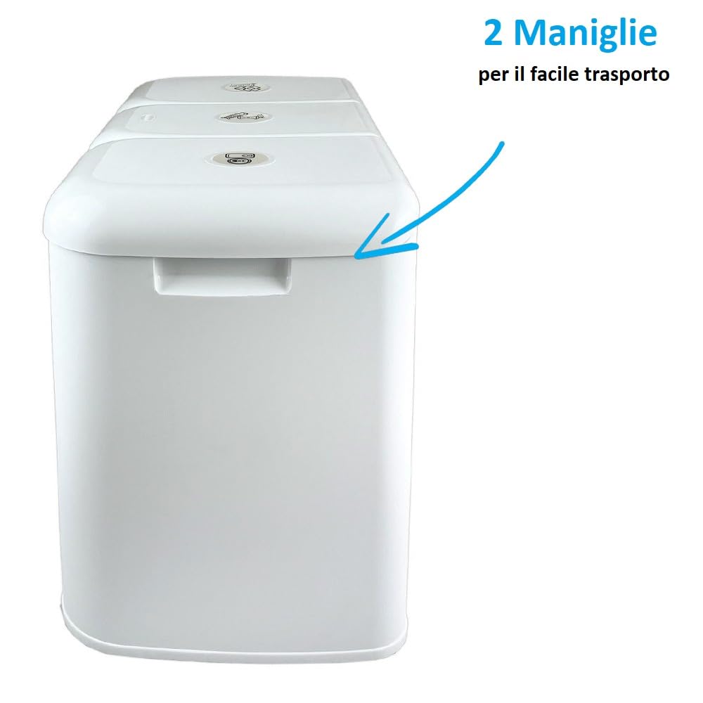 PALUPLUS Pattumiera a 3 Scomparti colore Bianco per Raccolta Differenziata, misura 59x32x42 cm e Capacità 34 Litri, Secchio per Spazzatura con Pedale per Apertura Automatica -1921C