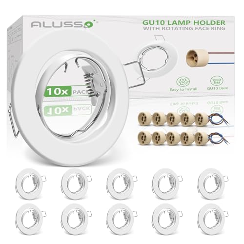 ALUSSO 10er Set Metall Einbaustrahler GU10 Rahmen 68mm LED Spots 230V inkl. GU10 Fassung Deckenspots 30 Schwenkbar Einbauspots Rund Einbaurahmen Badezimmer für LED oder Halogen Leuchtmittel Weiß