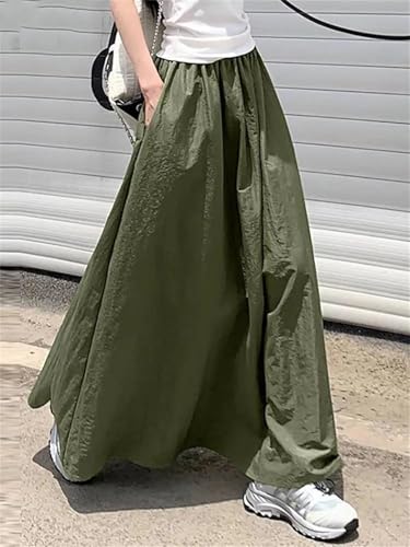 Women’S Casual Oversize Long Skirt with Pockets and Elastic Waist for Office Lady Wear2