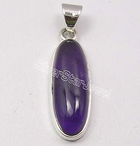 925 ソリッドシルバー 9 x 23mm アメジスト 2月 誕生石ペンダント 1.3インチ