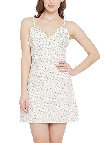 Clovia Camisón largo estampado de algodón para mujer, Amarillo, S