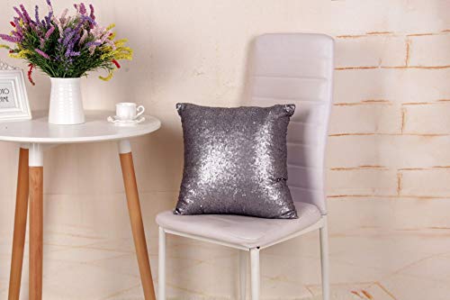 Kithomer Sequins Throw Pillow Cover Solid Glitter Sequins Decorative Square Pillow Case Comfy Satin Solid Cushion Cover For Couch Sofa 16 X 16 Inch, Grey #TOP3