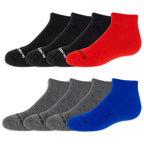 New Balance Kids Performance Cushioned Low Cut Socks 8 Pair Pack, Black, Medium