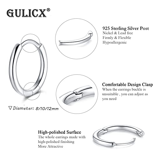 Gulicx 3 Pairs Small Sterling Silver Post Hoop Earrings, Tiny Cartilage Huggie Hoop Sleeper Earrings Set Cuff Earrings Piercing Jewellery For Women Girls Men Teens #TOP1