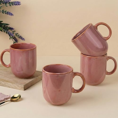 Image of The Earth Store Pink Cylus Coffee Mug - 320ML Ceramic Coffee Mugs Set of 6 | Microwave & Dishwasher Safe Mugs for Gift | Home | Office | Restaurant | Daily Use Tea Mug
