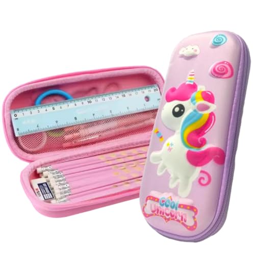 Image of Amitasha Cartoon Pen Bag, Unicorn 3D Pencil Case for Girls, Large Capacity Multi-Functional EVA Pencil Box, Stationery Case for School (Cool Unicron)
