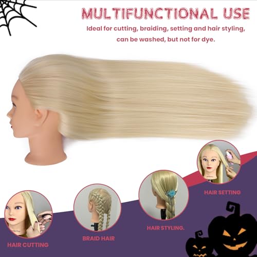 WeiRan 26"-28" Mannequin Head Styling Head Human Hair Cosmetology Manikin Doll Training Head for Hairdresser Practice Braiding Free Clamp Holder and Comb (808-write)