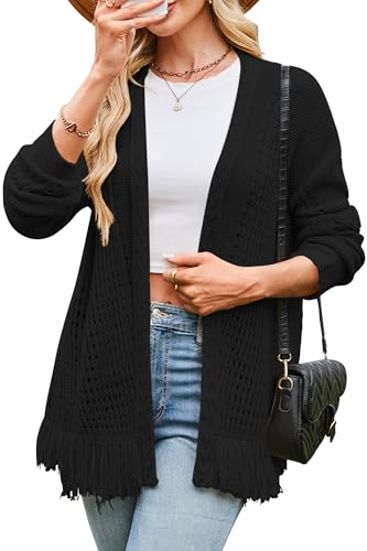 Image of Cakulo Womens Crochet Fringe Cardigan Sweaters Oversized Lightweight Fall Open Front Cable Knit Cardigans 2025