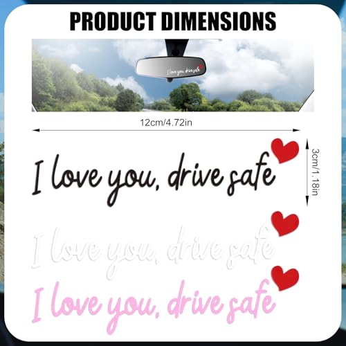Image of 6pcs I Love You Drive Safe Rearview Mirror Decal, Cute Drive Safe Sticker for Women Rear View Mirror Sticker Vinyl Car Vanity Decoration (Black, White and Pink)