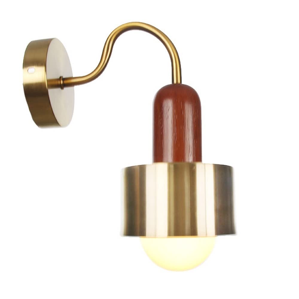 KXEcoLife Wall Sconces Modern V-intage Industrial Wooden Light Fixtures Lamps Brass Finish E2/Lamp Holder Aisle Lights Corridor Lamp Bedside Reading Lighting Mount