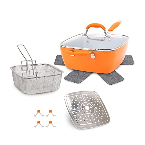 Baterías De Cocina, Kitchen Fusion Guard, MasterChef - Juego de utensilios de cocina para freír y vapor, 5 piezas, naranja, tecnología antimicrobiana, cerámica, revestimiento...