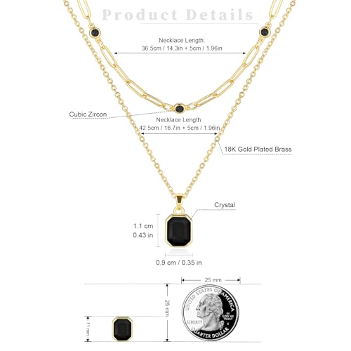 Gold Layered Necklaces for Women, 18k Gold Plated Crystal Necklace Paperclip Choker Emerald Green Jewelry for Women Gifts2