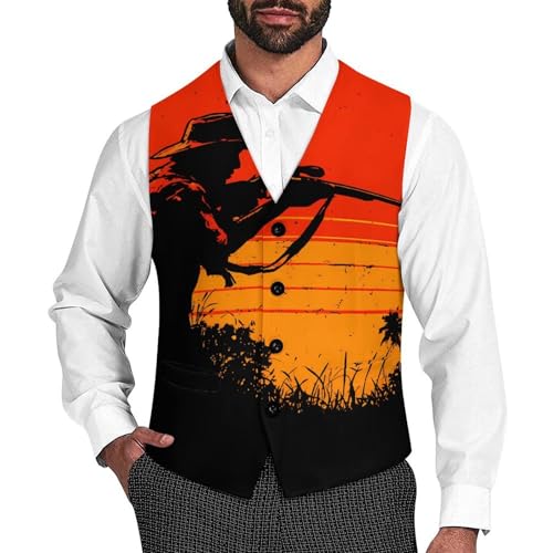 Funny Hunting Deer Hunter Men's Suit Vest Slim Fit Business Dress Party Pattern Waistcoat Vest Top